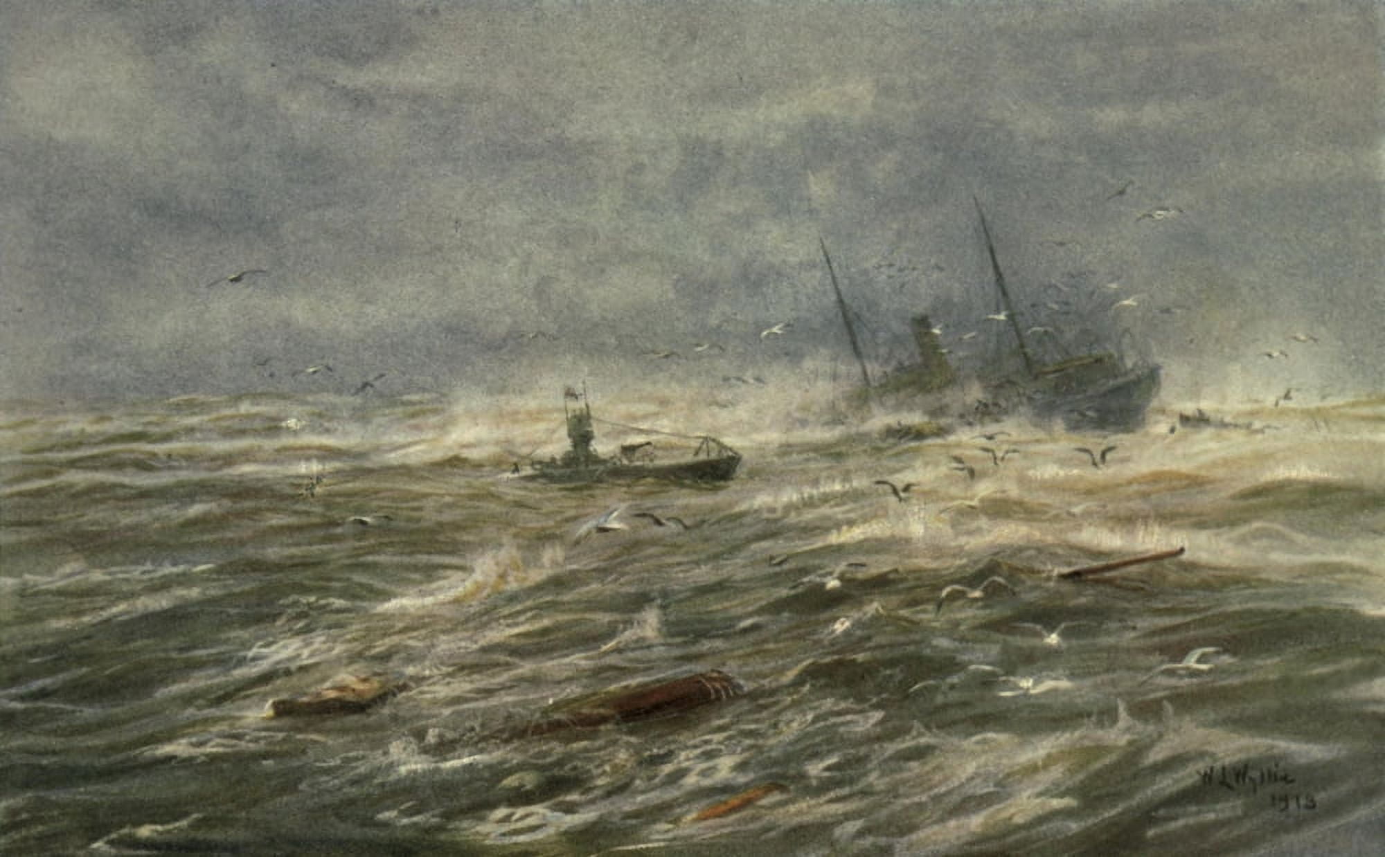 More Sea-fights of the Great War 1919 The Brutal Hun Canvas Art - William Wyllie (24 x 36)