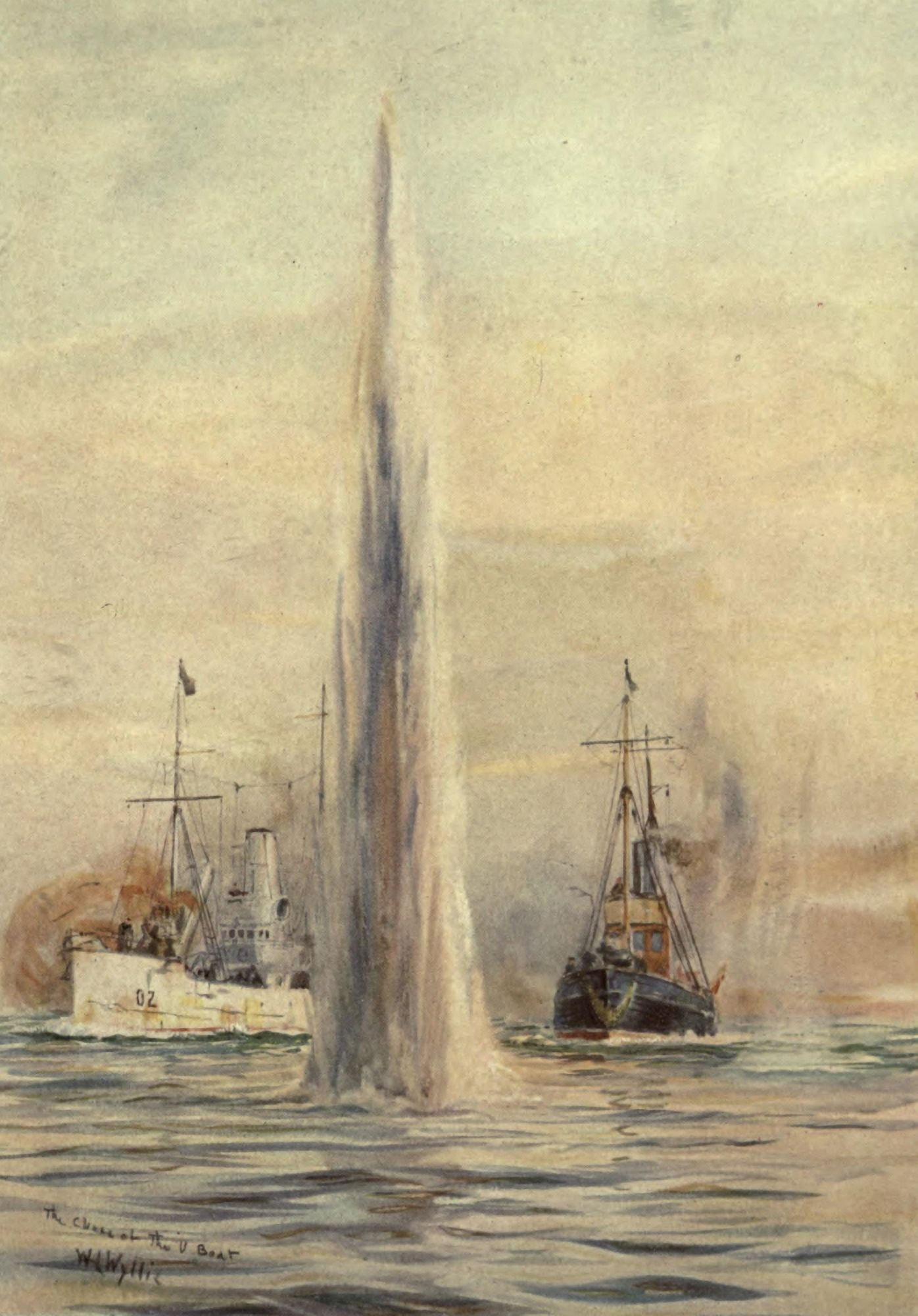 More Sea-fights of the Great War 1919 The chase of the u-boat Canvas Art - William Wyllie (24 x 36)