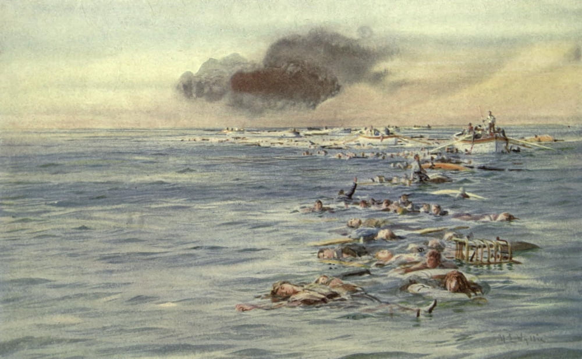 More Sea-fights of the Great War 1919 The track of the Lusitania Canvas Art - William Wyllie (18 x 24)