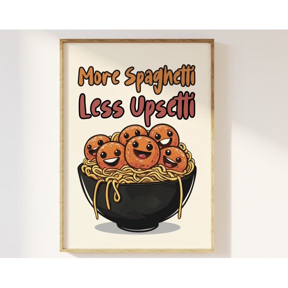 More Spaghetti Less Upsetti Retro Character Kitchen Print Pasta Print 90s Cool Kitchen Din