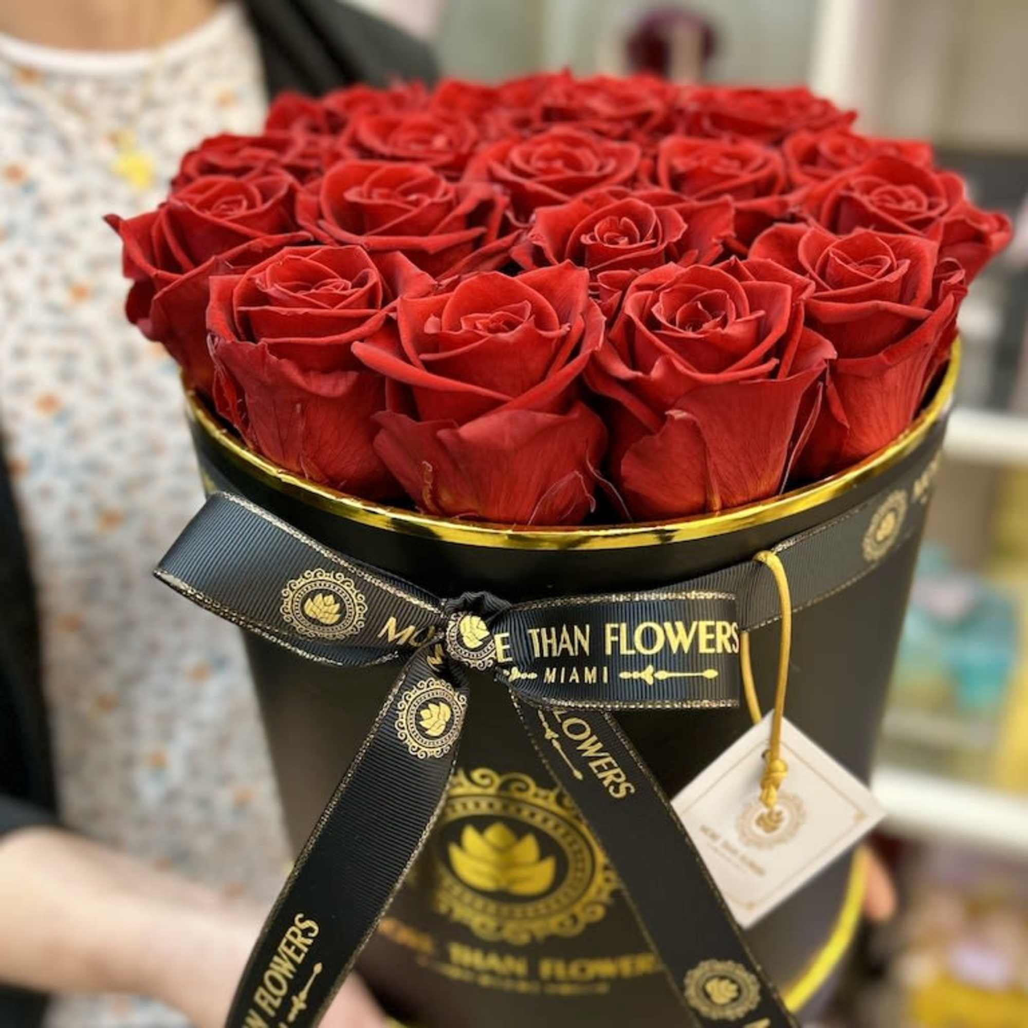 More Than Flowers Eternal Roses Round Box - Black Box, Red Roses ...