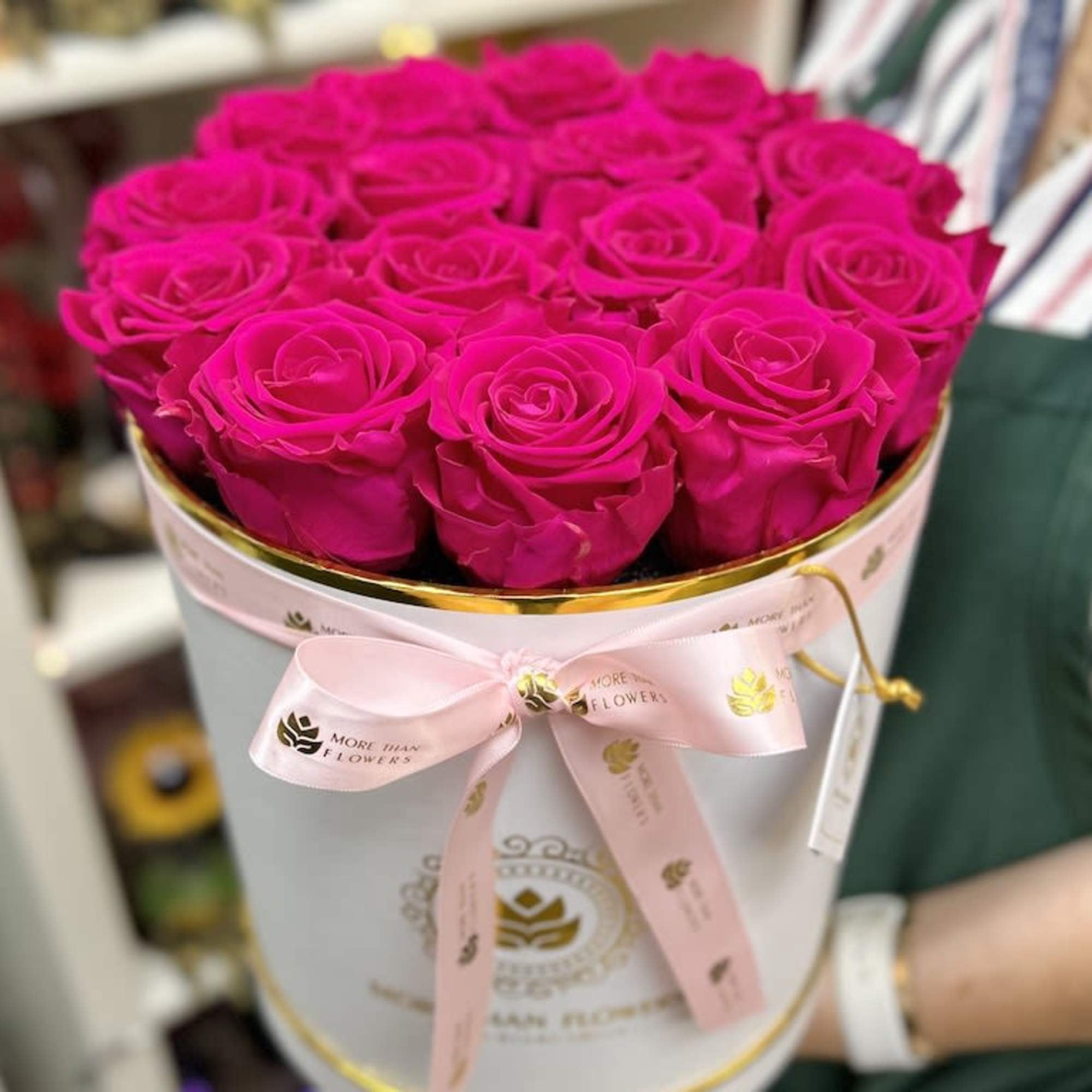 More Than Flowers Eternal Roses Round Box - White Box, Hot Pink ...