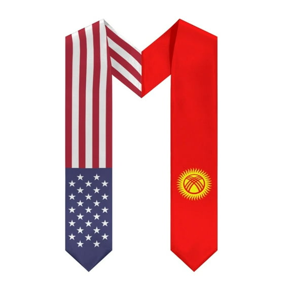 More design Graduation shawl Kyrgyzstan Flag & United States Flag Stole Sash Honor Study Aboard International Students
