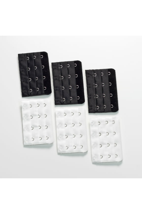 6-pack of Four-hook Bra Extenders - 3 Black + 3 White
