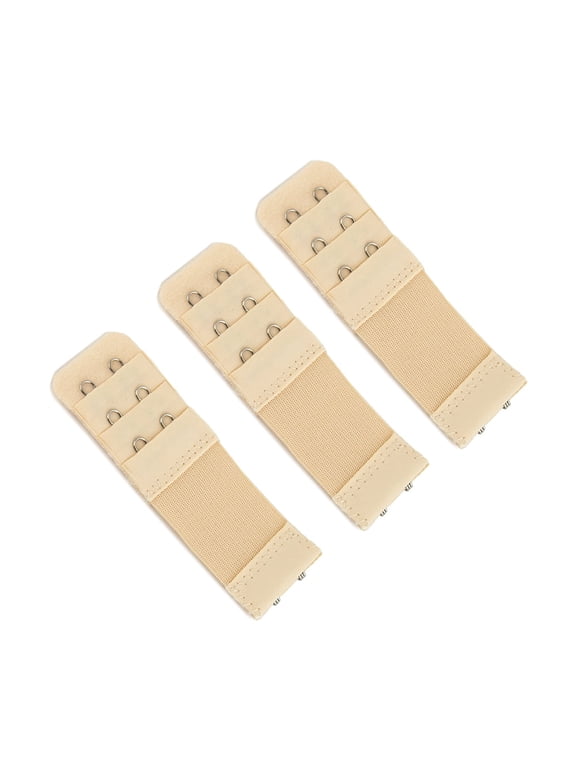 Stretch Elastic Bra Extender, 2-Hook, Beige (3-Pack)