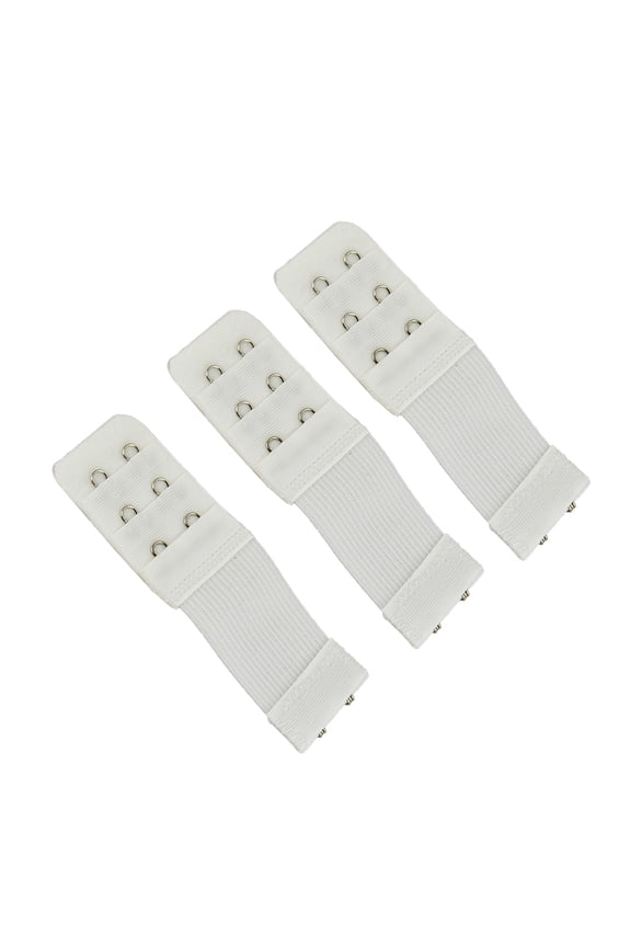 Stretch Elastic Bra Extender, 2-Hook, White (3-Pack)