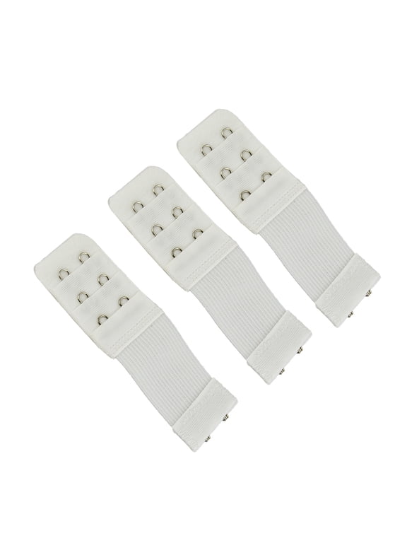 Stretch Elastic Bra Extender, 2-Hook, White (3-Pack)