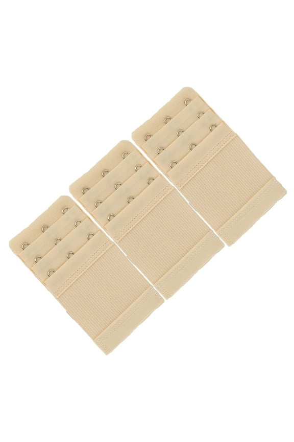 Stretch Elastic Bra Extender, 3-Hook, Beige (3-Pack)