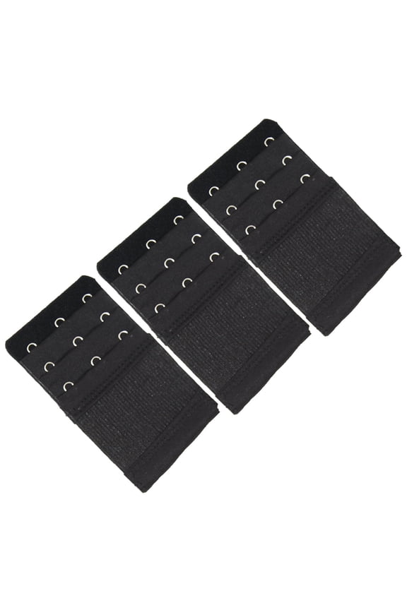 Stretch Elastic Bra Extender, 3-Hook, Black (3-Pack)