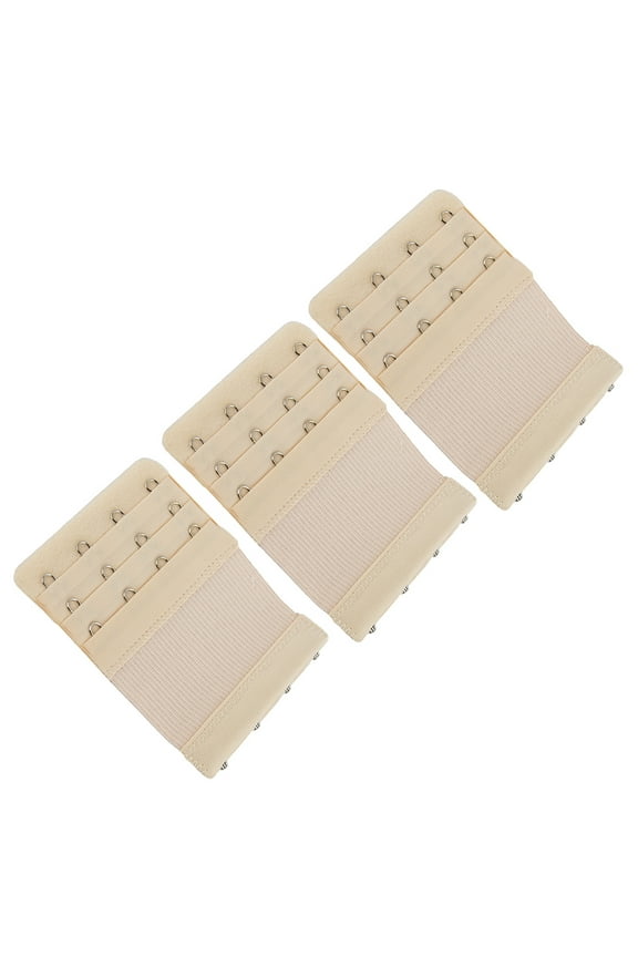 Stretch Elastic Bra Extender, 4-Hook, Beige (3-Pack)