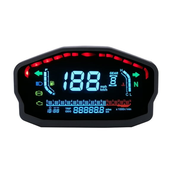 MoreChioce Universal Motorcycle Speedometer Digital Odometer Motorbike Modification LCD Digital Tachometer Fuel Level Gauge with LED Backlight