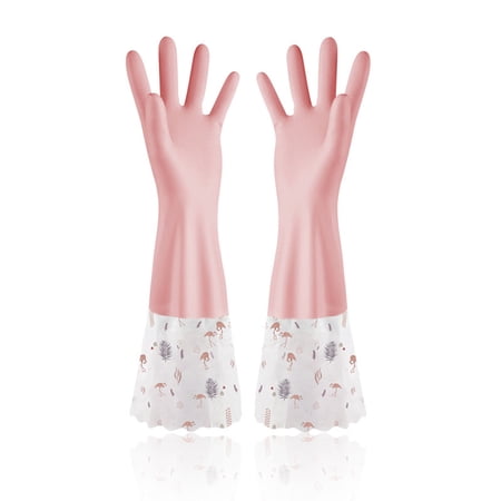 MoreFarther Cleaning Dishwashing Gloves, Household Latex Gloves, Pink