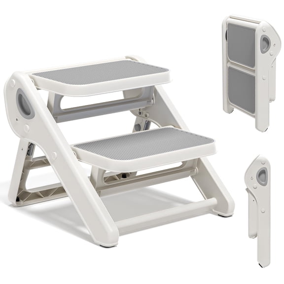 MoreFeel Foldable 2-Step Toddler Step Stool with Extra-Wide Non-Slip TPR Steps, Sturdy Kids Stool for Bathroom Sink, Handwashing and Kitchen, Easy Storage,Grey