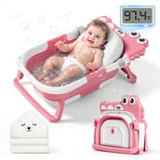 MOREFEEL Collapsible Baby Bathtub with Thermometer,0-36 Months