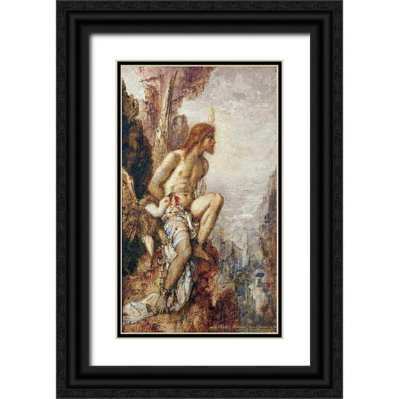 Moreau, Gustave 12x18 Black Ornate Wood Framed with Double Matting Museum Art Print Titled - Promethee - The Torture of Prometheus