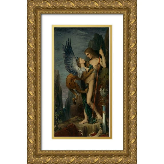 Moreau, Gustave 9x14 Gold Ornate Wood Framed with Double Matting Museum Art Print Titled - Oedipus and the Sphinx