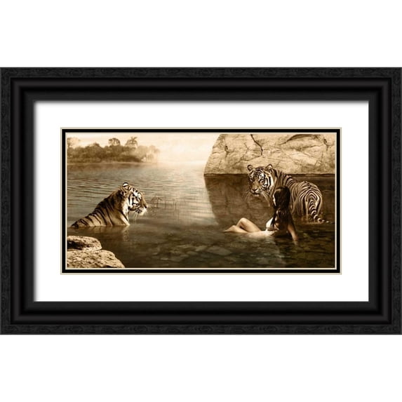 Moreau, Marc 32x18 Black Ornate Wood Framed with Double Matting Museum Art Print Titled - Embracing Beauty