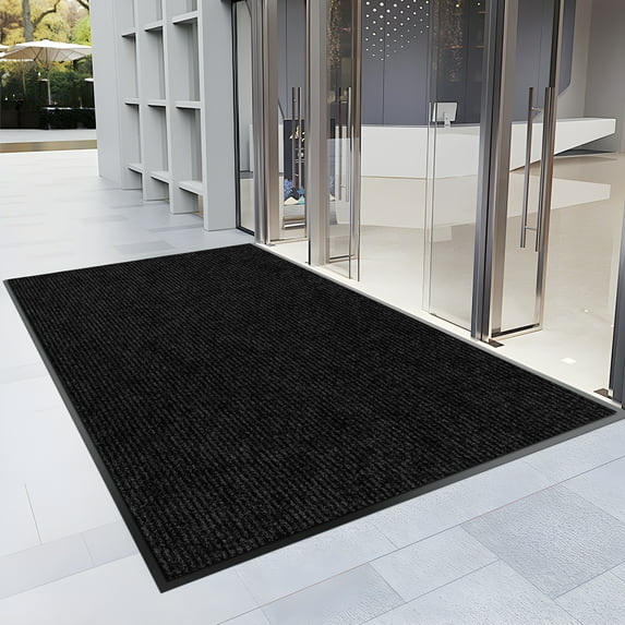 Morefany Front Doormat Indoor Outdoor Entrance Door Mat Heavy Duty Dirt Trapper Welcome Mat Non Slip Rubber Backing Rug Black Striped 2'x10'
