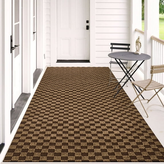 Morefany 2'x14' Runner Rug Indoor for Long Hallway Mat Non Slip Rugs Floor Carpet Area Rug with Rubber Backing Kitchen Laundry Room Entryway, Brown Plaid