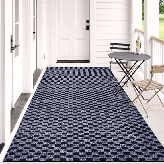 Morefany Rubber-Backed 2' x 6' Indoor Runner Rug Grey Plaid
