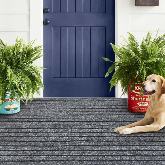 Morefany 2'x6' Runner Rug Indoor for Long Hallway Mat Non Slip Rugs Floor Carpet Area Rug with Rubber Backing Kitchen Laundry Room Entryway, Grey Striped