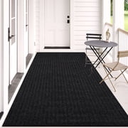 Morefany 3'x8' Runner Rug Indoor for Long Hallway Mat Non Slip Rugs Floor Carpet Area Rug with Rubber Backing Kitchen Laundry Room Entryway, Black Striped