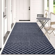Morefany 4' x 10' Indoor Non-Slip Water & Stain-Resistant Rubber-Backed Grey Plaid Runner Rug
