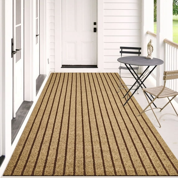 Morefany 4'x8' Runner Rug Indoor for Long Hallway Mat Non Slip Rugs Floor Carpet Area Rug with Rubber Backing Kitchen Laundry Room Entryway, Brown Striped