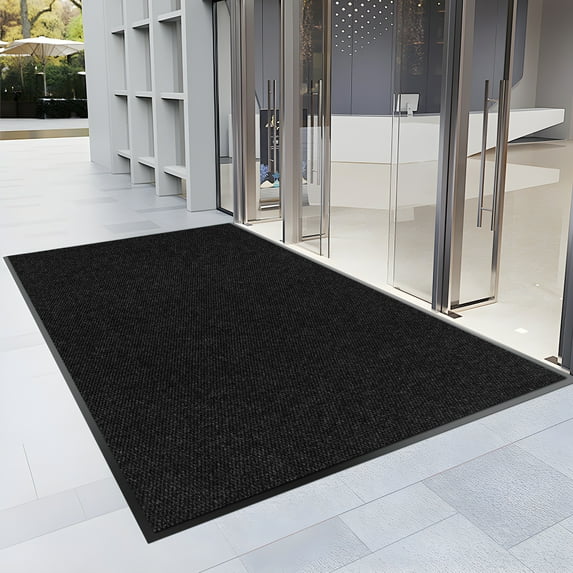 Morefany 4'x9' Entrance Front Floor Door Mat Entryway Doormat Indoor Heavy Duty Non-Slip Rubber Backing Outdoor Welcome Low Profile Commercial Mats Outside Custom Rug Dirt Trapper Bla
