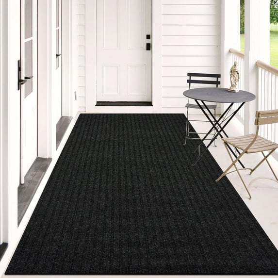 Morefany 6'x8' Runner Rug Indoor for Long Hallway Mat Non Slip Rugs Floor Carpet Area Rug with Rubber Backing Kitchen Laundry Room Entryway, Black Striped