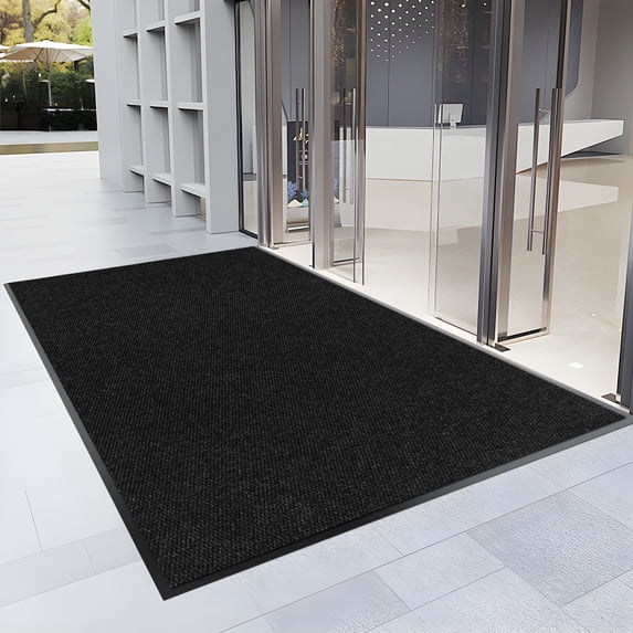 Morefany Front Doormat Indoor Outdoor Entrance Door Mat Heavy Duty Dirt Trapper Welcome Mat Non Slip Rubber Backing Rug Black Pebbled 2'x12'
