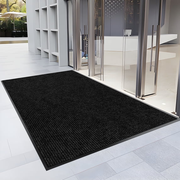 Morefany Front Doormat Indoor Outdoor Entrance Door Mat Heavy Duty Dirt Trapper Welcome Mat Non Slip Rubber Backing Rug Black Striped 2'x20'