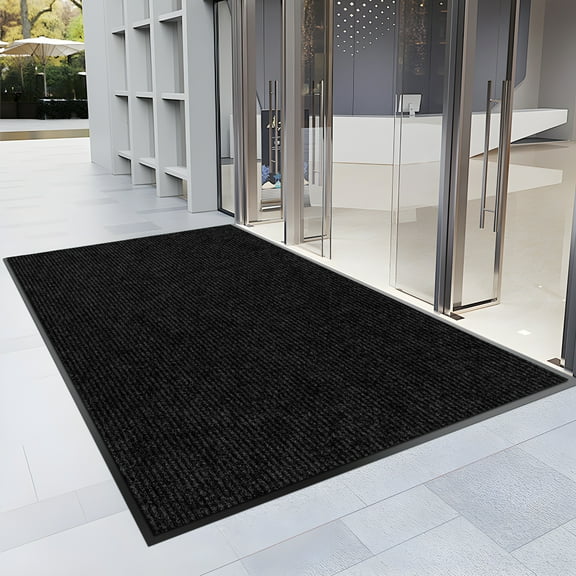 Morefany Front Doormat Indoor Outdoor Entrance Door Mat Heavy Duty Dirt Trapper Welcome Mat Non Slip Rubber Backing Rug Black Striped 3'x10'