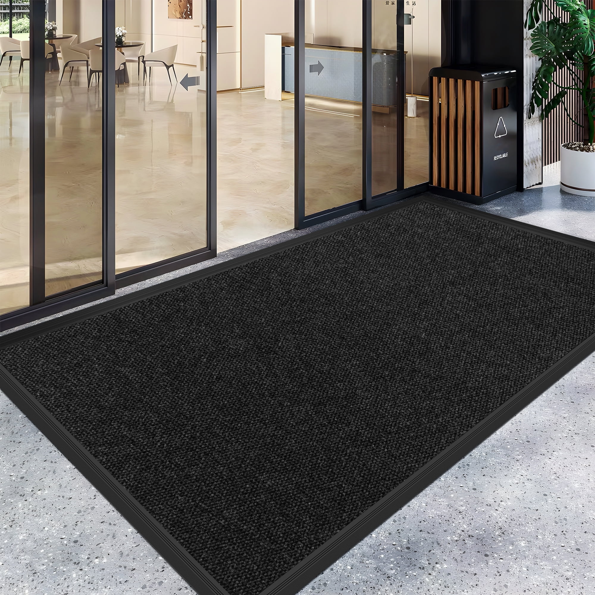 Morefany Heavy Duty Outdoor Doormat 18x30 Inch Front Door Mat Outside Entrance Commercial Welcome Mats Waterproof Non-Slip for Entryway Patio Garage Black