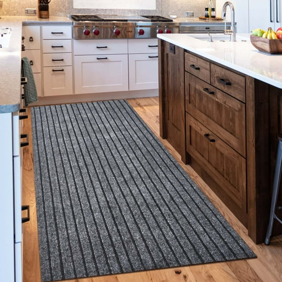 Morefany Indoor Area Runner Rug Outdoor Non-Slip Mats Rubber Backing Waterproof Carpet for Hallway Kitchen Entryway Garage Laundry Striped Gray 2ft x 6ft