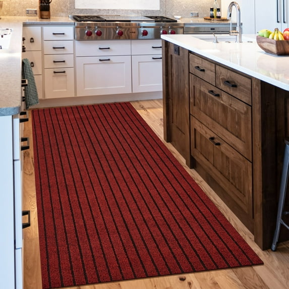 Morefany Indoor Area Runner Rug Outdoor Non-Slip Mats Rubber Backing Waterproof Carpet for Hallway Kitchen Entryway Garage Laundry Striped Red 2ft x 6ft