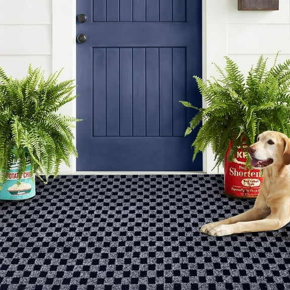 Morefany Runner Rugs Outdoor Indoor Area Rug with Rubber Backing Non Slip Carpet Custom Size Mat for Hallway Entryway Kitchen Garage Laundry checkered Gray 2' x 6'