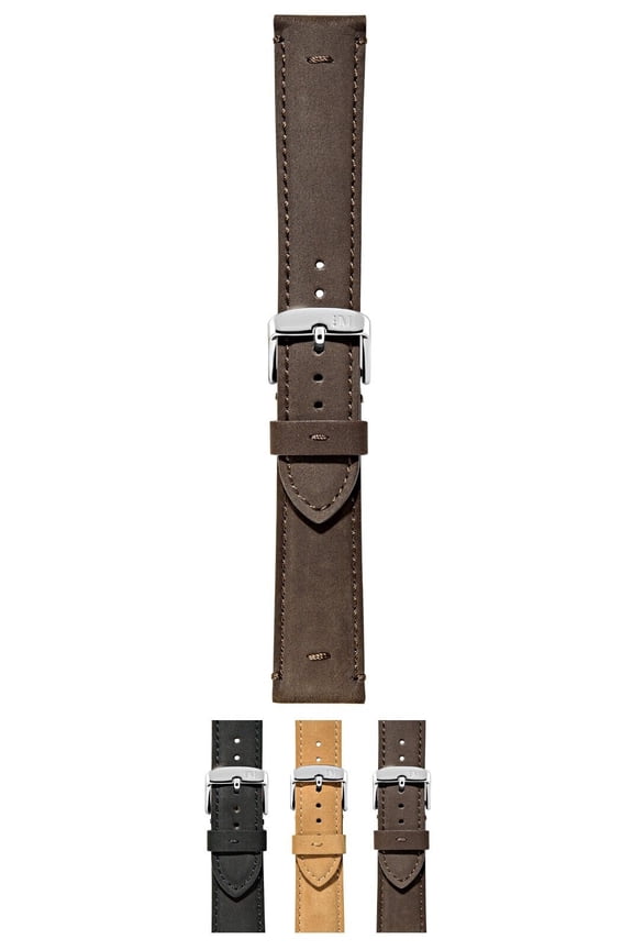 Bernini Genuine Nubuck Leather Watch Strap - Dark Brown - 22mm - Chrome-plated Stainless Steel Buckle - MANUFATTI Collection