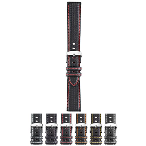 Morellato Biking Carbon Fibre Grain Watch Strap - Black/Red - 18mm - Chrome-plated Stainless Steel Buckle - SPORT Collection