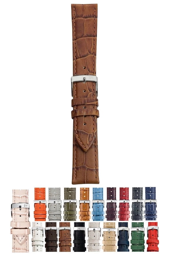 Bolle Alligator Embossed Genuine Calf Leather Watch Strap - Tan Brown - 22mm - Chrome-plated Stainless Steel Buckle - MORELLATO 1930 Collection