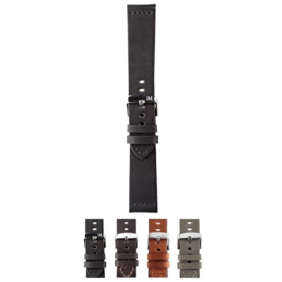 Morellato Bramante Genuine Leather Watch Strap - Black - 24mm - Chrome-plated Stainless Steel Buckle - MANUFATTI Collection