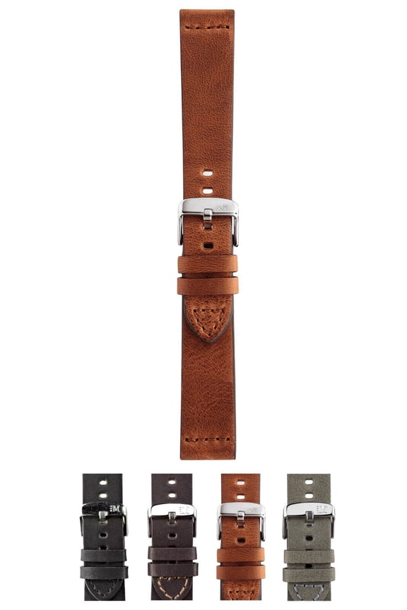 Bramante Genuine Leather Watch Strap - Tan Brown - 22mm - Chrome-plated Stainless Steel Buckle - MANUFATTI Collection