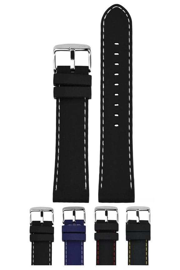 Carezza Silicone Watch Strap - Black - 20mm - Chrome-plated Stainless Steel Buckle - RUBBER Collection