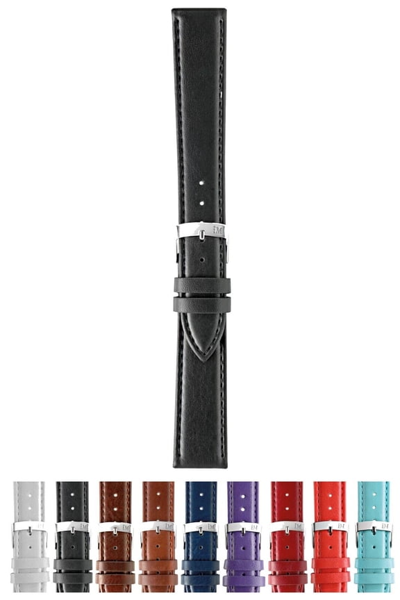 Gelso Calfgrain Vegan Leather Watch Strap - Black - 12mm - Chrome-plated Stainless Steel Buckle - GREEN Collection