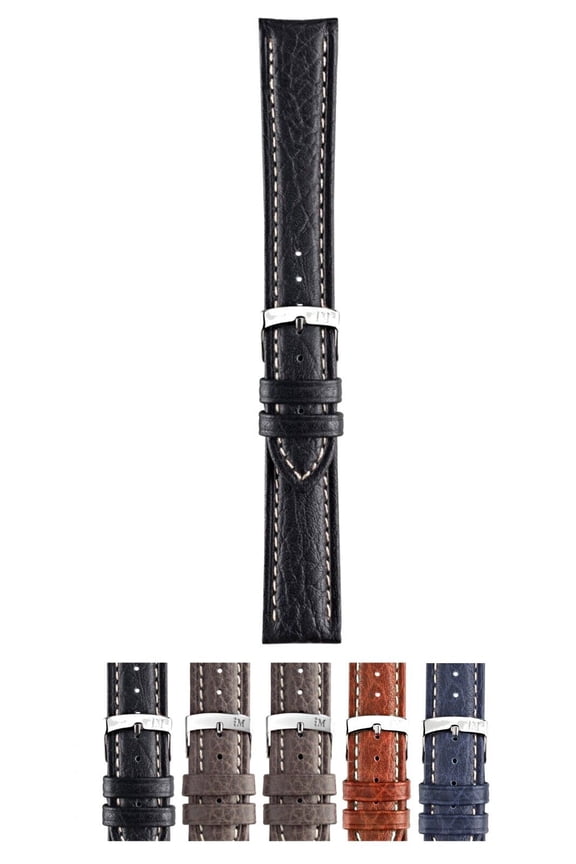 Kuga Alligator Grain Genuine Calf Leather Watch Strap - Black - 18mm - Chrome-plated Stainless Steel Buckle - PERFORMANCE Collection