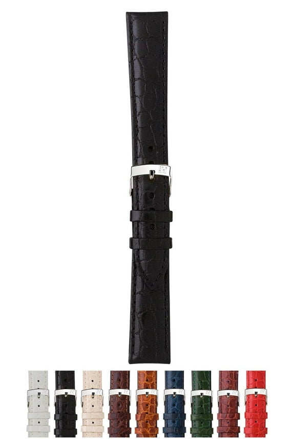 Liverpool Crocodile Grain Genuine Calf Leather Watch Strap - Black - 12mm - Chrome-plated Stainless Steel Buckle - PERFORMANCE Collection