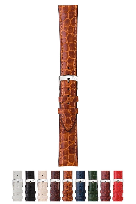 Liverpool Crocodile Grain Genuine Calf Leather Watch Strap - Light Brown - 16mm - Chrome-plated Stainless Steel Buckle - PERFORMANCE Collection