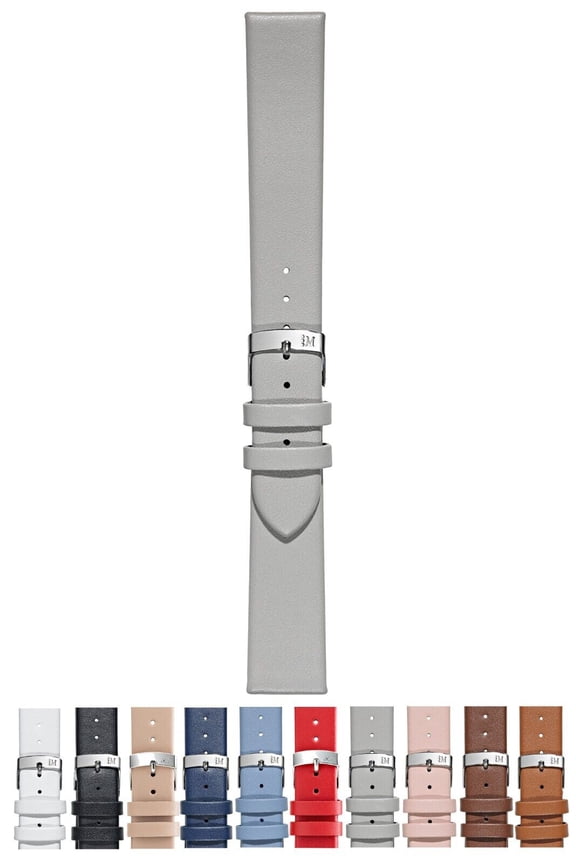 Micra-Evoque (Ec) Smooth Textured Genuine Leather Watch Strap - Grey - 16mm - Chrome-plated Stainless Steel Buckle - PERFORMANCE Collection