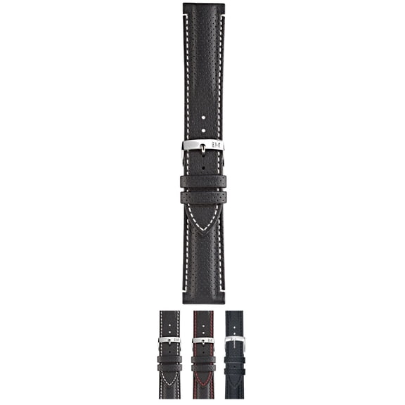 Morellato Race Genuine Water Resistant Leather Watch Strap - Black/White - 20mm - Chrome-plated Stainless Steel Buckle - SPORT Collection