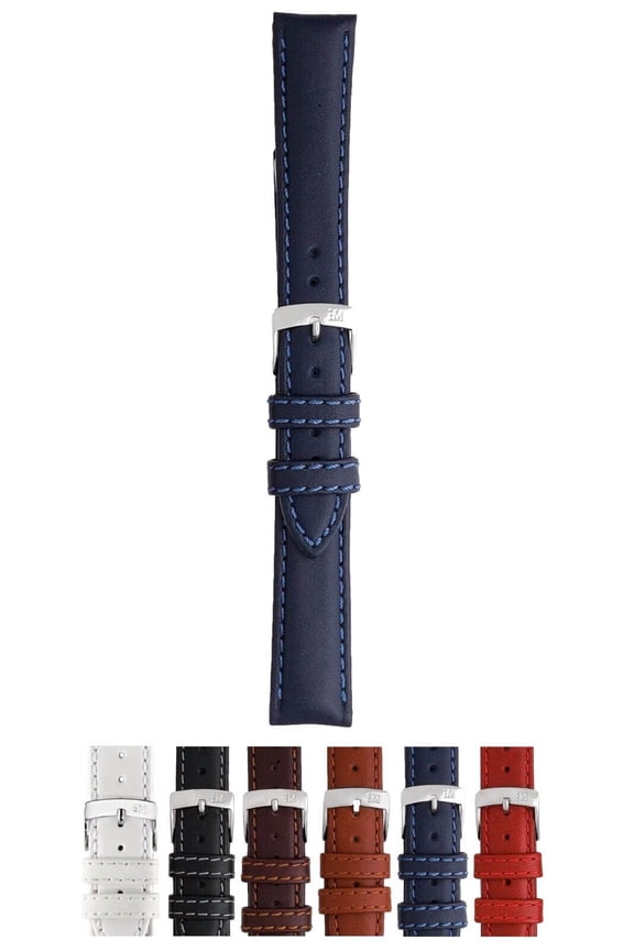 Regatta Genuine Water Resistant Leather Watch Strap - Blue Marine - 16mm - Chrome-plated Stainless Steel Buckle - SPORT Collection